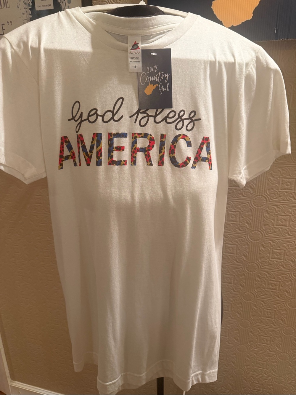 God Bless America Floral Letter Tee - White